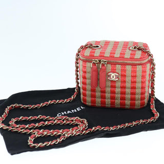 Chanel Classic Vanity Case with Chain Striped Raffia and Jute
