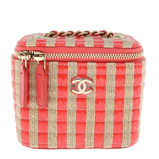Chanel Classic Vanity Case with Chain Striped Raffia and Jute