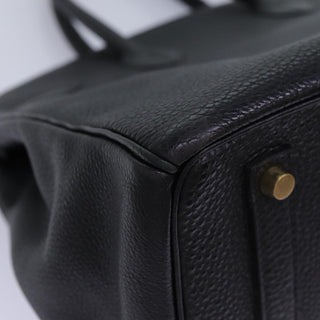 Hermes Birkin Handbag Black Clemence with Palladium Hardware