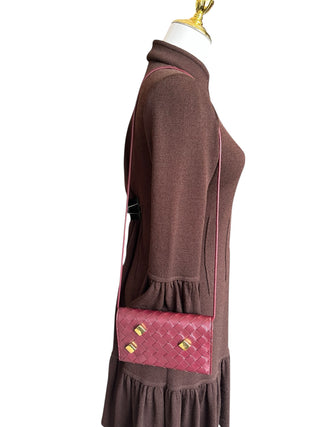 469899 bottega veneta maroon woven WOC