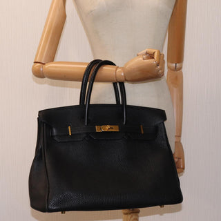 Hermes Birkin Handbag Black Clemence with Palladium Hardware