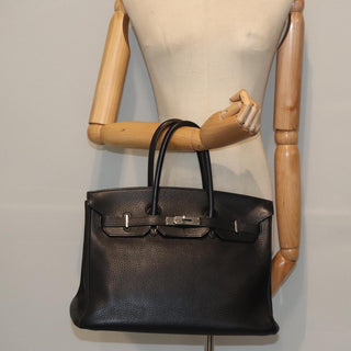 Hermes Birkin Handbag Black Clemence with Palladium Hardware