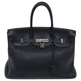 Hermes Birkin Handbag Black Clemence with Palladium Hardware
