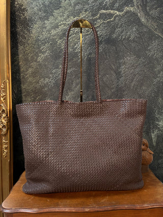 Quince Dark Brown Braided Leather Tote Bag 7.18.26