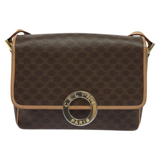 Celine Vintage Macadam Circle Logo Shoulder Bag Canvas and Leather
