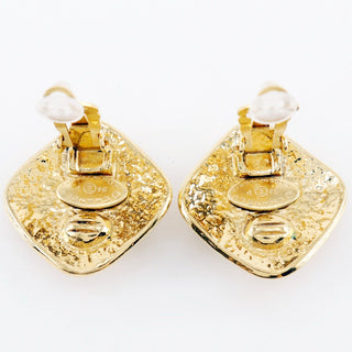Chanel Vintage Diamond Clip-On Earrings Gold-plated