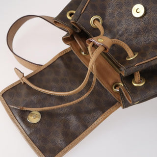 Celine Vintage Drawstring Flap Backpack Macadam Coated Canvas