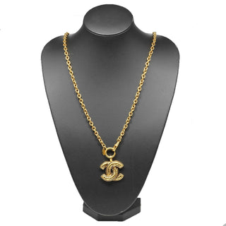 Chanel Vintage Quilted CC Pendant Necklace Metal