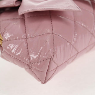 Chanel Bow Frame Clutch With Chain Quilted Patent with Lambskin