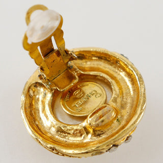 Chanel Vintage Round CC Clip-On Earrings Metal with Faux Pearl