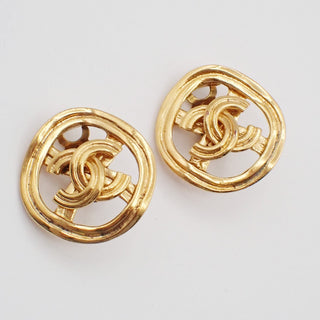 Chanel Vintage CC Round Cutout Clip-On Earrings Metal
