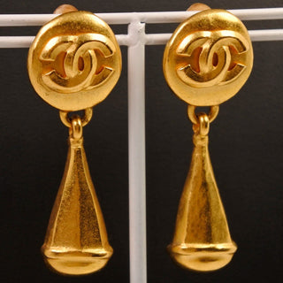 Chanel Logo Drop Earrings Plated Gold