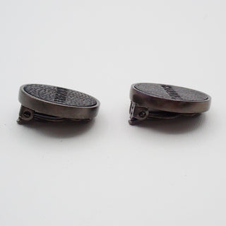 Chanel Vintage CC Round Button Clip-On Earrings Metal and Leather
