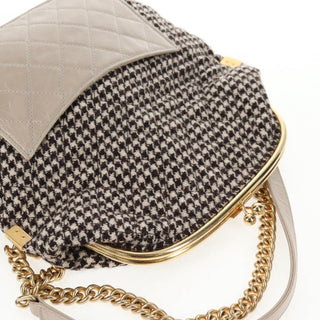 Chanel Tabatiere Kisslock Fold Over Bag Tweed with Quilted Calfskin