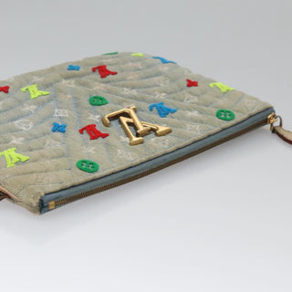 Louis Vuitton New Wave Zipped Pochette Monogram Embroidered Quilted Denim