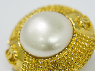 Chanel Vintage Round Clip-On Embellished Metal with Faux Pearl