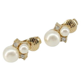 Christian Dior Vintage Round Clip-On Earrings Metal with Crystals and Faux Pearls