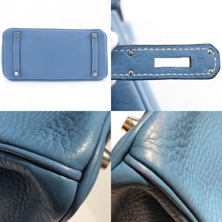 Hermes Birkin Handbag Blue Clemence with Palladium Hardware