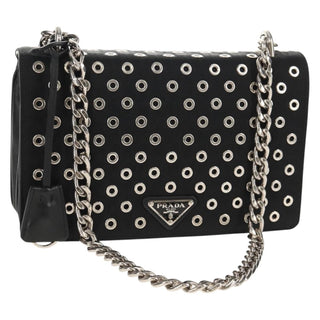 Prada Grommet Chain Flap Shoulder Bag Tessuto with Soft Calf