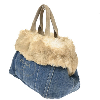 Prada Canapa Tote Denim and Fur