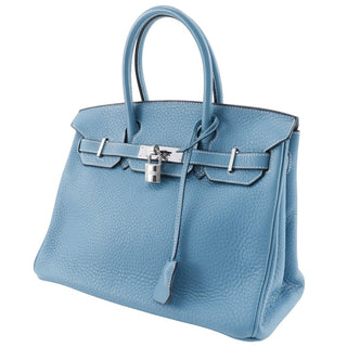 Hermes Birkin Handbag Blue Clemence with Palladium Hardware