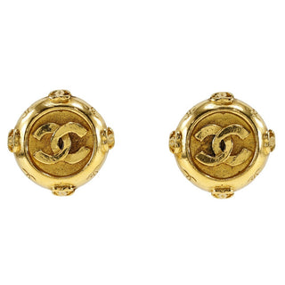 Chanel Vintage CC Logo Round Clip on Earrings Textured Metal