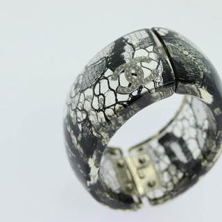 Chanel CC Hinged Bangle Bracelet Resin with Lace and Faux Pearls