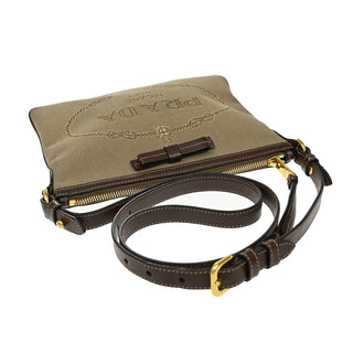 Prada Logo Double Zip Crossbody Bag Canvas
