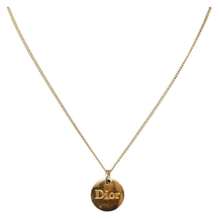 Christian Dior Round Logo Pendant Necklace Metal