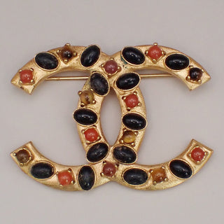 Chanel CC Logo Brooch Crystal Embellished Metal