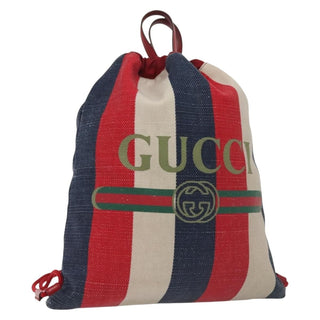 Gucci Logo Drawstring Backpack Striped Canvas