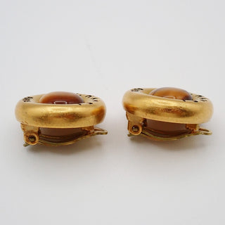 Chanel Vintage Round CC Button Clip-On Earrings Metal and Resin