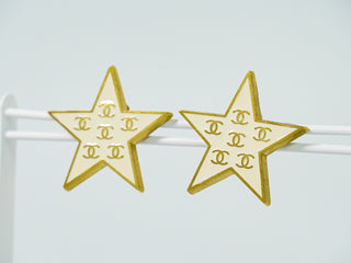 Chanel CC Star Dangle Earrings Metal with Enamel
