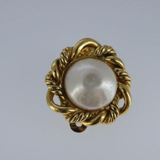 Chanel Vintage Round Clip-On Earrings Metal with Faux Pearl