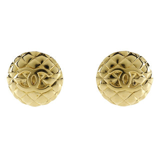 Chanel Vintage CC Quilted Round Button Clip-On Earrings Metal