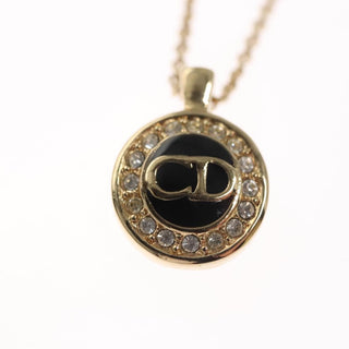 Christian Dior CD Round Pendant Necklace Metal and Crystals