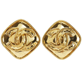 Chanel Vintage Diamond Clip-On Earrings Gold-plated
