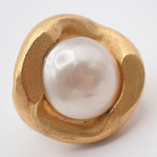 Chanel Vintage Round Clip-On Earrings Metal with Faux Pearl