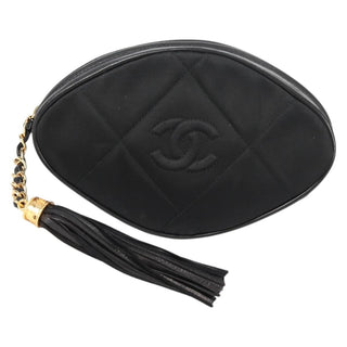 Chanel Vintage Diamond CC Tassel Clutch Quilted Satin