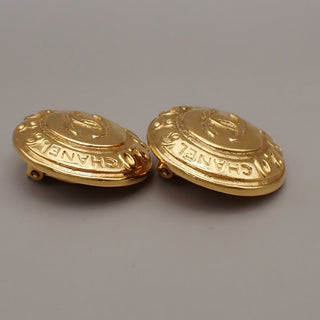 Chanel Vintage CC Round Button Clip-On Earrings Metal