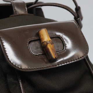 Gucci Vintage Bamboo Backpack Nylon and Patent Leather