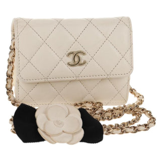Chanel Camellia Bow Flap Card Holder with Chain Quilted Lambskin