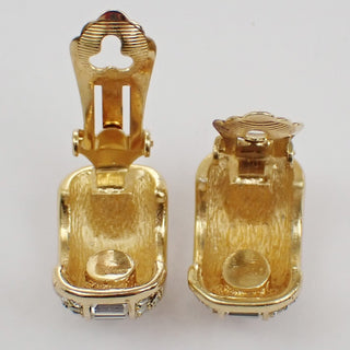 Christian Dior CD Logo Rhinestone Drop Earrings Clip-On Rhinestone,Silver Plated