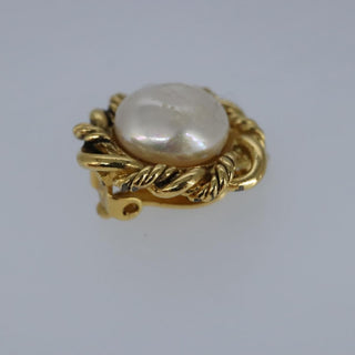 Chanel Vintage Round Clip-On Earrings Metal with Faux Pearl
