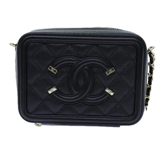 Chanel Filigree Vanity Clutch with Chain Quilted Caviar