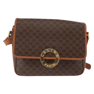 Celine Vintage Macadam Circle Logo Shoulder Bag Canvas and Leather