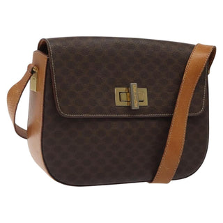 Celine Vintage Convertible Macadam Turnlock Shoulder Bag Canvas and Leather