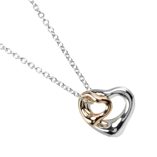 Tiffany & Co. Elsa Peretti Double Open Heart Pendant Necklace Sterling Silver and 18K Rose Gold