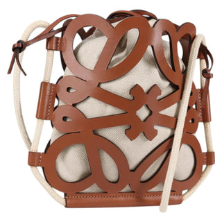 Loewe Anagram Drawstring Bucket Crossbody Bag Leather with Canvas