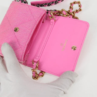 Chanel 19 Flap Coin Purse With Chain Quilted Denim